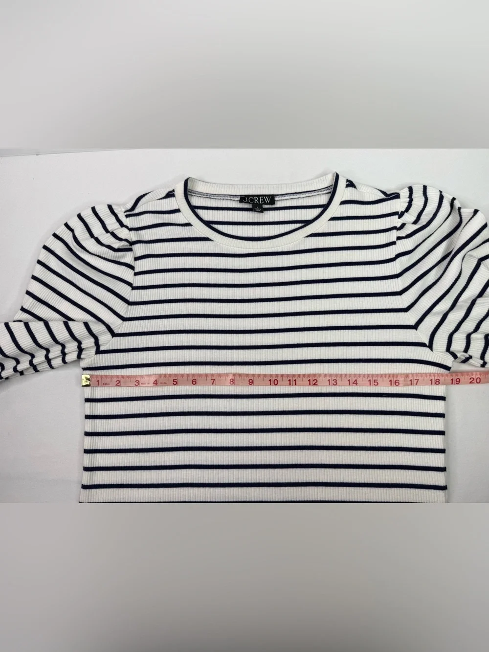 J. Crew Striped Long-Sleeve Crewneck Top Puff Shoulder Sleeve Size Large